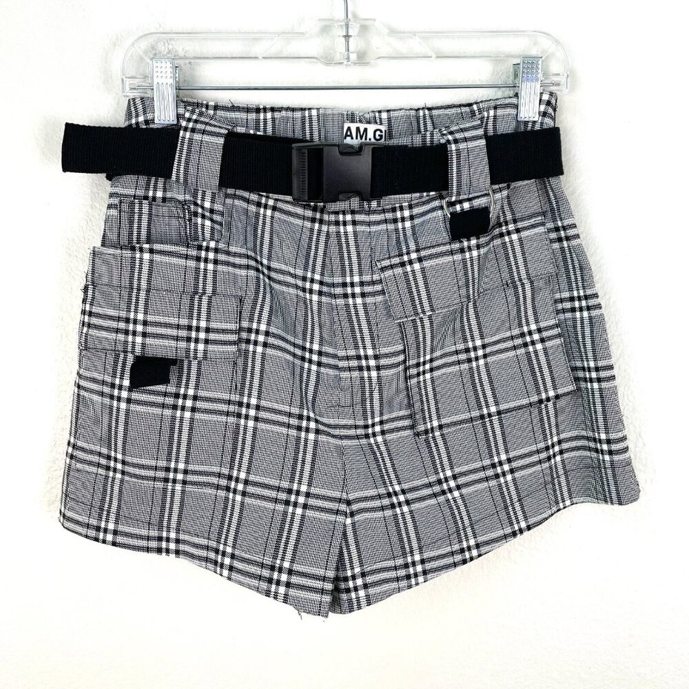 I. AM. GIA‎ Womens Size Medium Buckle Belt Cargo Plaid Shorts High Waist